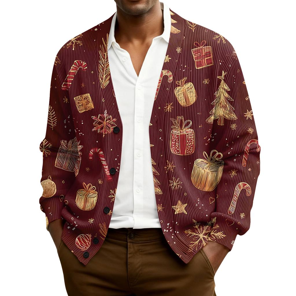 Мужской кардиган с длинным рукавом, рубчатой вязки