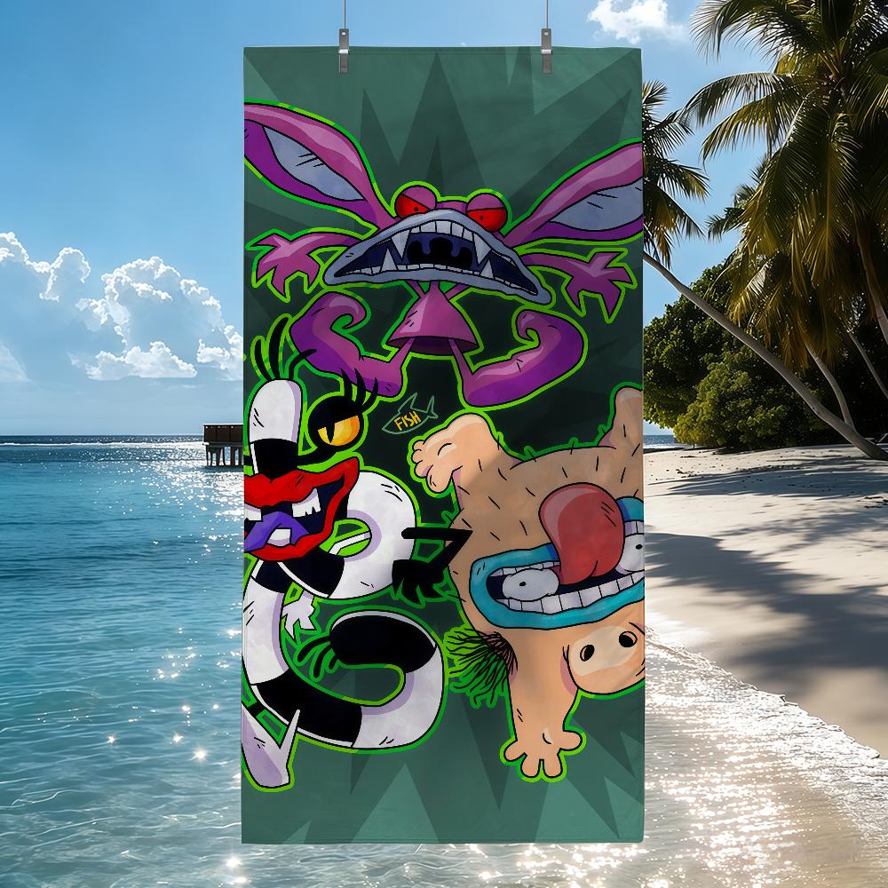 Мультяшное полотенце Aaahh Real Monsters, быстросохнущее, для пляжа, бассейна, кемпинга, йоги и спортзала