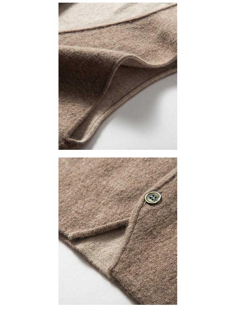 Men's Loose Casual V-neck Color Block Thickened Cashmere Knitted Sleeveless Vest Cardigan