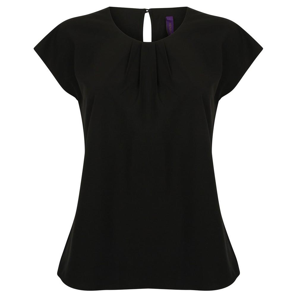 Henbury Womens/Ladies Pleated Front Capped Sleeved Blouse