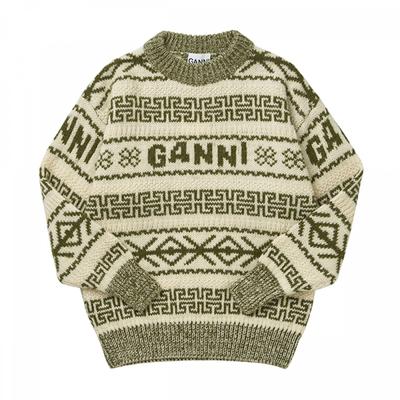 Ganni K2174 775 Женский трикотаж из ягнячьей шерсти с графическим логотипом