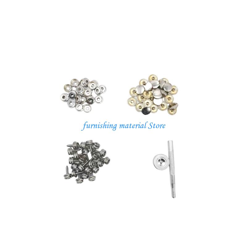 Y5GD 50Pcs Snaps Button Stainless Steel Screw Fastener Studs Cap Fixing Sewing
