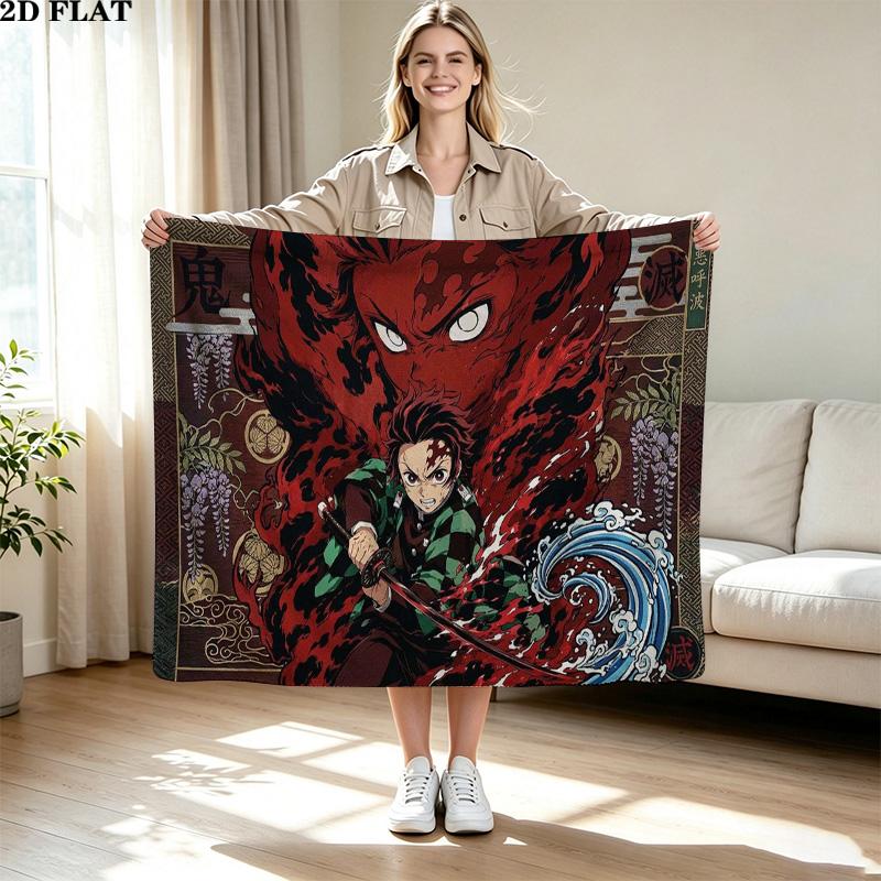 Demon Slayer Character Print Flannel Blanket High Quality Warm Comfortable Cover for All Seasons Perfect for Gifts Home Decor