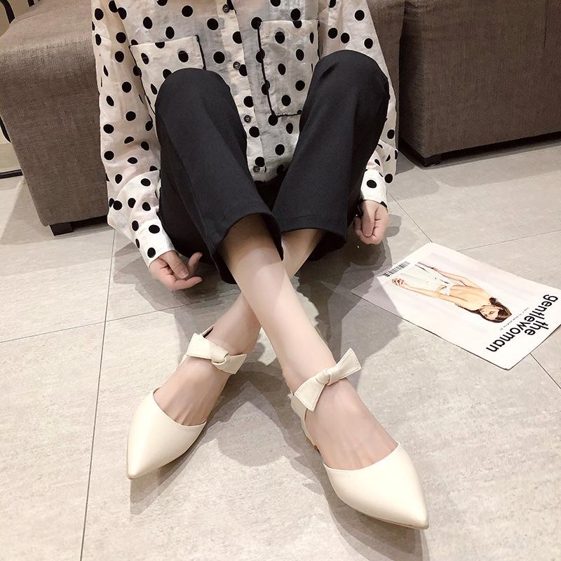 2025 лето и осень новые женские туфли корейской версии толстый каблук заостренный полый бант односложная пряжка ремень одинарные туфли модные высокие каблуки