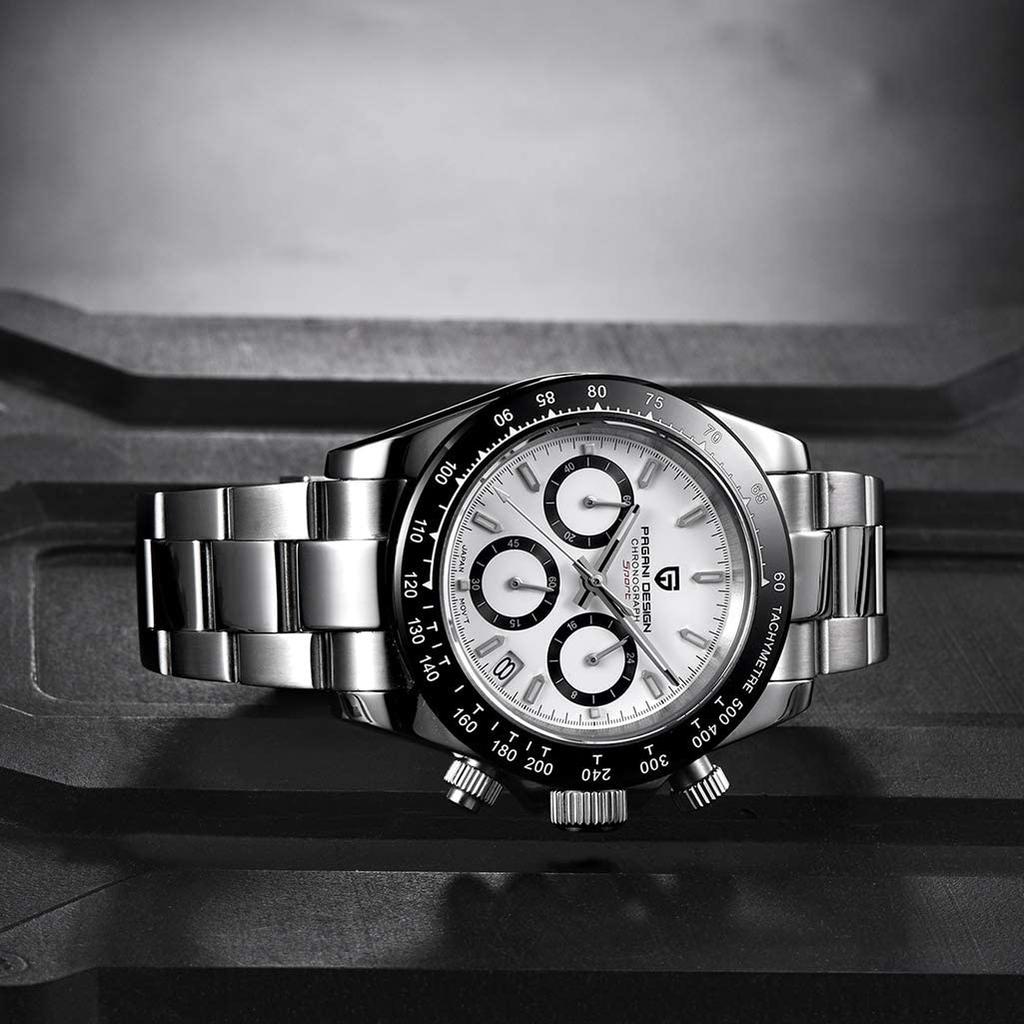 Часы PAGANI DESIGN с японским кварцевым механизмом SEIKO Daytona Chronograph с корпусом, водонепроницаемым керамическим безелем, деловые, деловые, нарядные, из нержавеющей стали