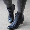 New Women Low Kitten Heel Ankle Boots Victorian Round Toe PU Leather Shoes Steampunk Lace Up Retro Jeans Boots