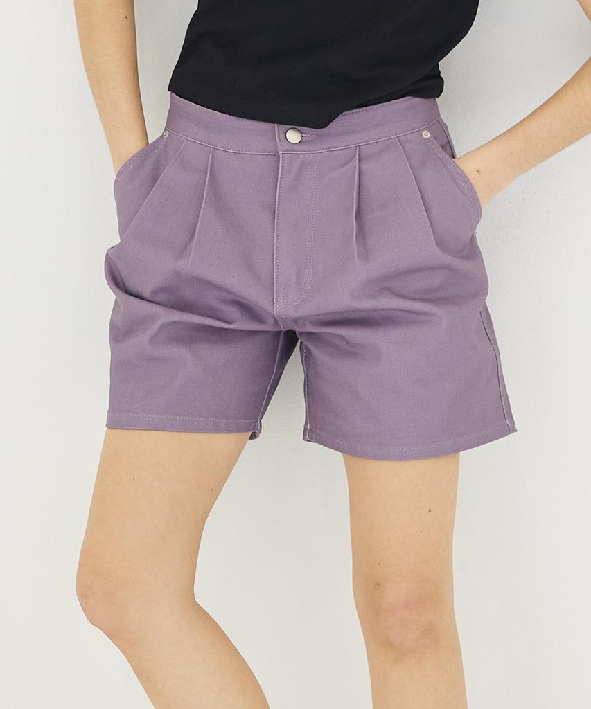 AWESOME STUDIO Women'S Collared Short Denim Pants Purple