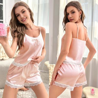 2 шт./комплект женский жилет шорты костюм V-образный вырез без рукавов кружевной топ сзади высокая талия короткие брюки домашняя одежда одежда для отдыха летняя одежда для сна