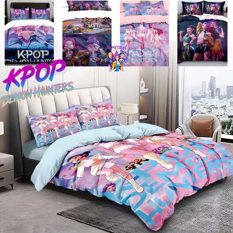 3 шт./набор K-Pop Постельное белье Охотники на демонов Красочный принт Полиэстер Студенческое общежитие Простыня Пододеяльник Подарок для ребенка Домашний текстиль