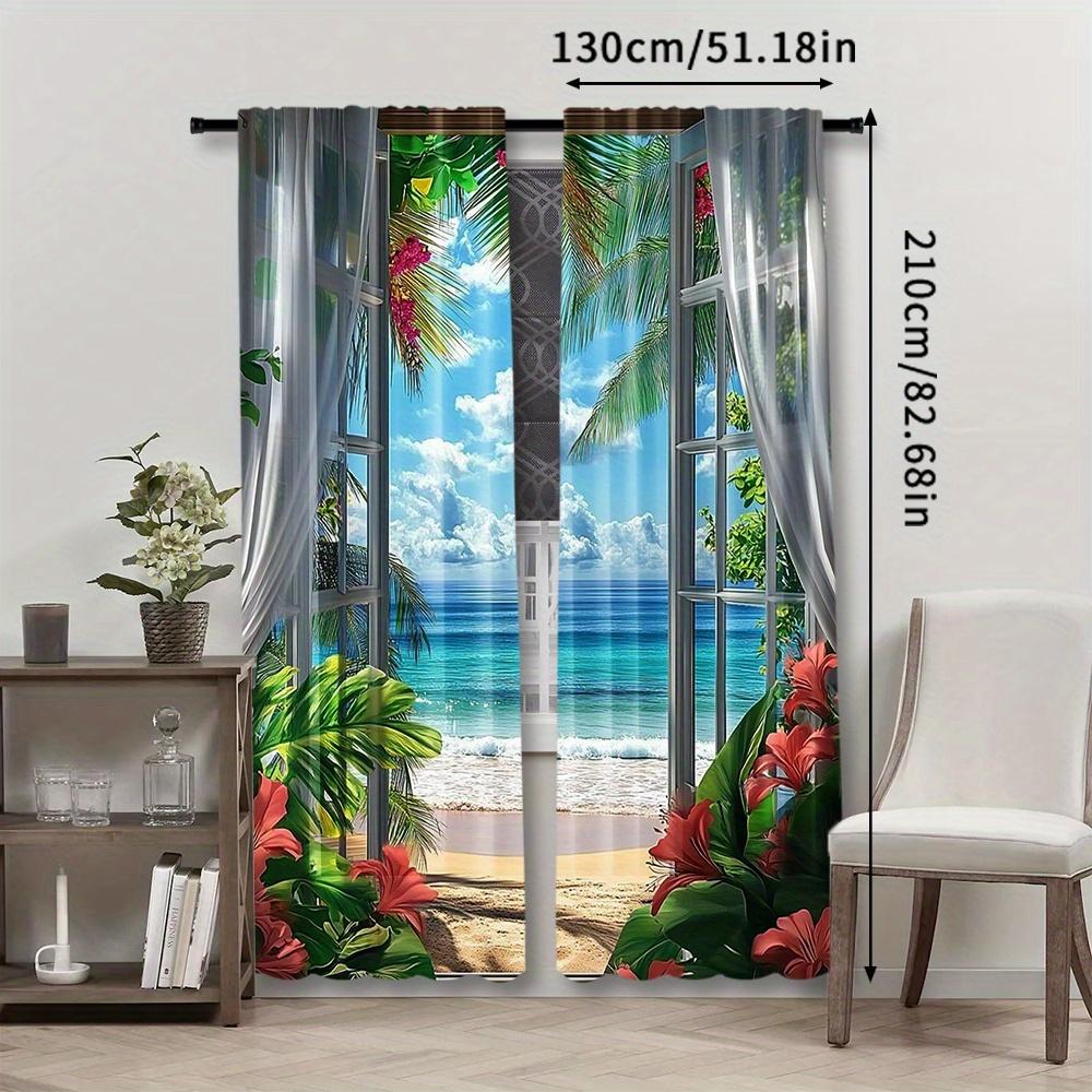 2 pieces of modern landscape printing curtain-rod pocket design easy to hang window curtain for home decoration