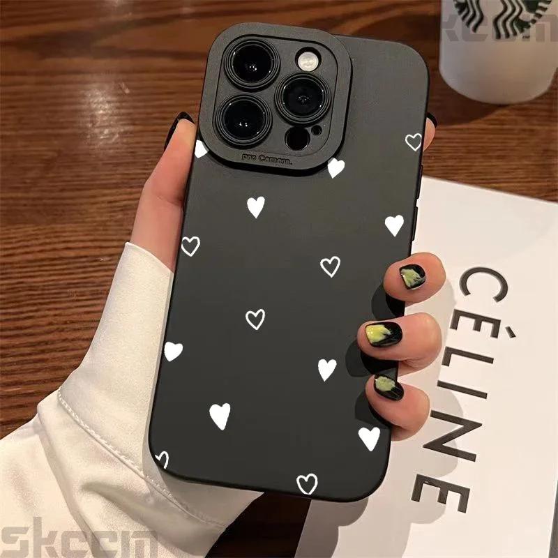 Black Love Heart Phone Case For iPhone 16 14 15 13 12 11 Pro Max X XR XS 7 8 15 16 Plus SE 2020 Shockproof Silicone Soft Cover