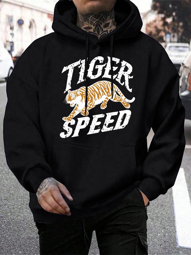 Tiger Speed Creative Print Men Hoody Harajuku Loose Hoodies All-Match Pocket Man Pullovers Fleece Autumn Unisex Sportswear