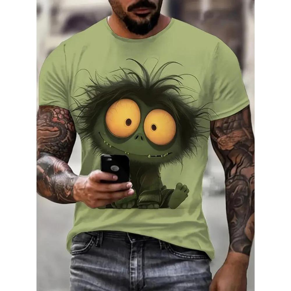 Мужская летняя повседневная футболка с коротким рукавом и принтом с реалистичным кошачьим узором