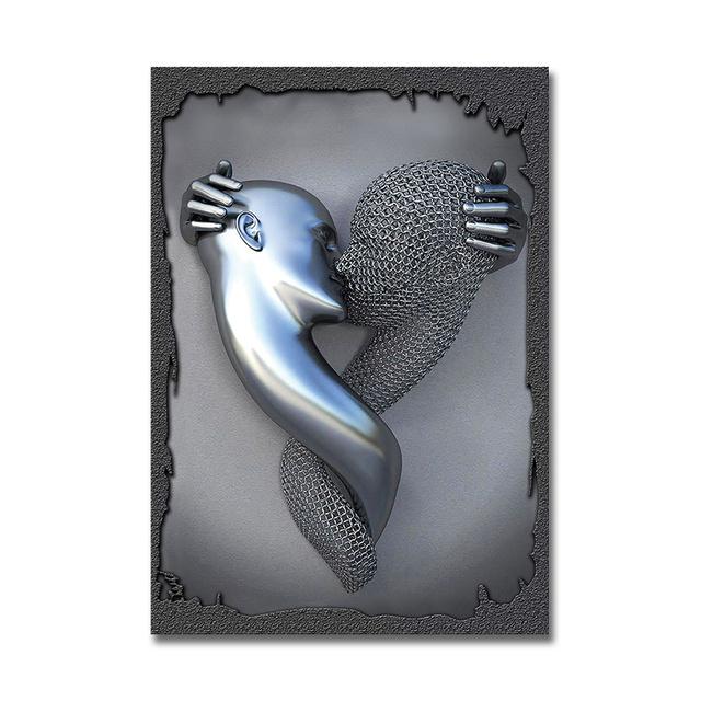 Металлическая фигурка для скандинавских пар, статуя, настенная живопись на холсте, скульптура любовника, плакат с принтом, настенная картина для гостиной, домашний декор