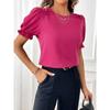 Женская летняя рубашка больших размеров, модные темпераментные однотонные топы с круглым вырезом и короткими рукавами