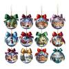 2D Christmas Ball Hanging Ornaments Wooden Ball Christmas Tree Ornament with Snow Scene for Winter Holiday Home Indoor Outdoor Decor