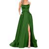 Evening Dress Spaghetti Strap High Slit Off Shoulder Backless Sleeveless Side Pockets A-line Floor Length Satin Pure Color Prom Banquet Party