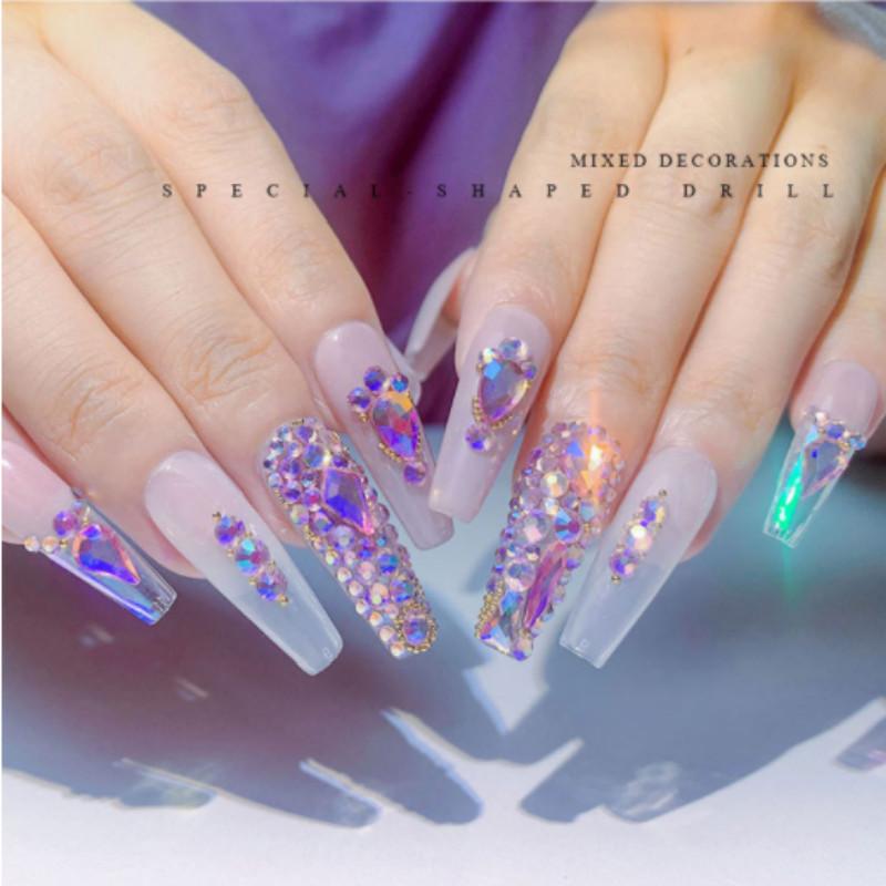 Набор из 12 сеток в штучной упаковке, алмазные украшения для дизайна ногтей с плоским дном, ромбовидные цветные стеклянные бриллианты, ювелирные изделия для дизайна ногтей с бриллиантами