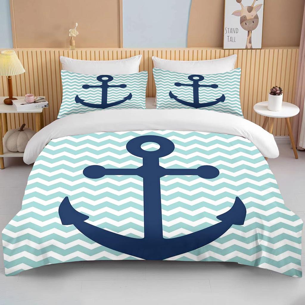 10 Sizes Marine Anchor Pattern Duvet Cover Set Bedding Set Ultra Soft Quilt Cover And Pillowcases For Kids Teens Boys Bedroom