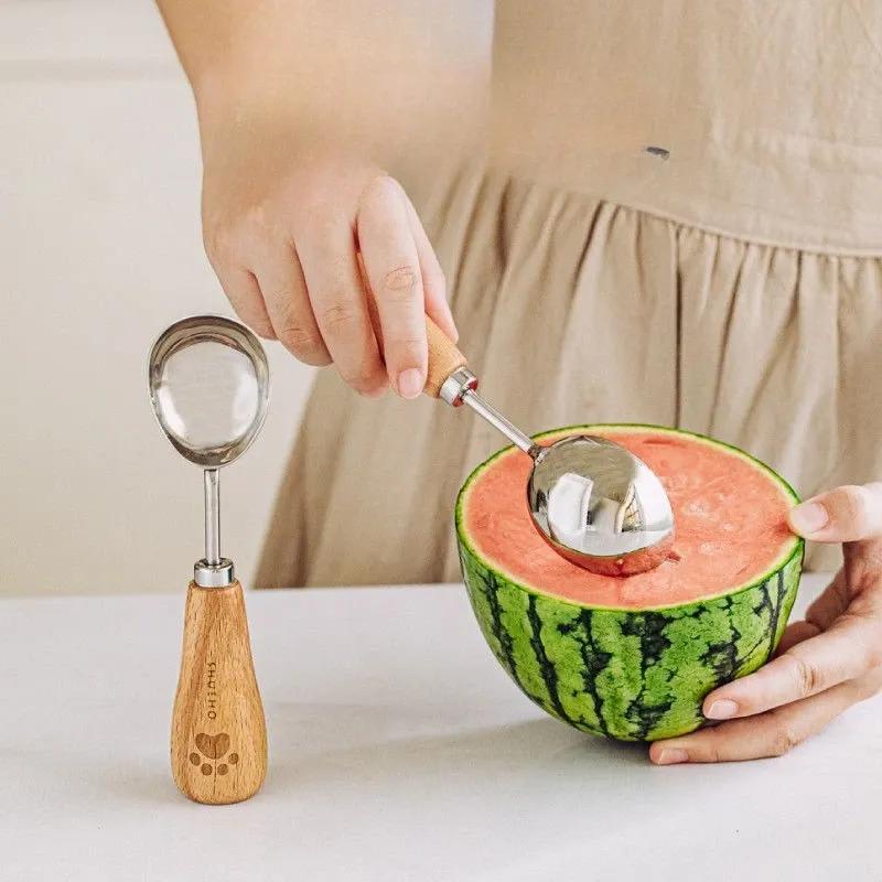 304 Ice Cream Spoon Teddy Bear Stand Ice Cream Scoop Simple Household Fruit Watermelon Spoon Cute Cartoon Multifunctional Scoop