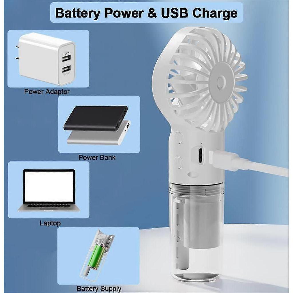 Handheld Fan Misting Fan, Portable Mini Water Fan, 4 Adjustable Speed, Visible Water Tank(White) less