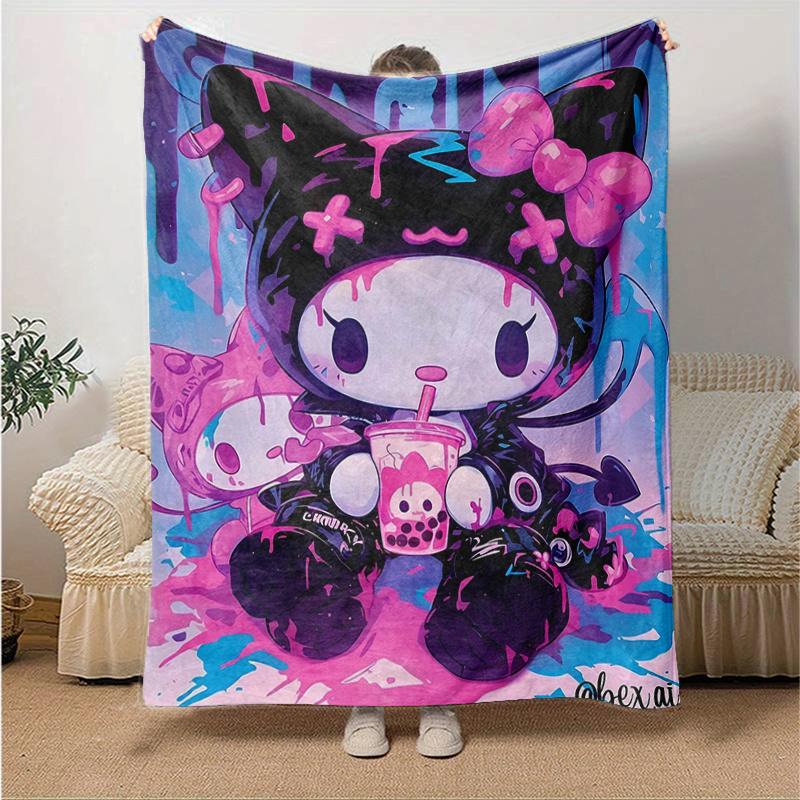 1pc Graffiti Kuromi Blanket, Home Decorative Throw Blanket for All Seasons, Living Room, Travel, Camping, Car Blankets, Beach, Office Naps, Perfect Gi