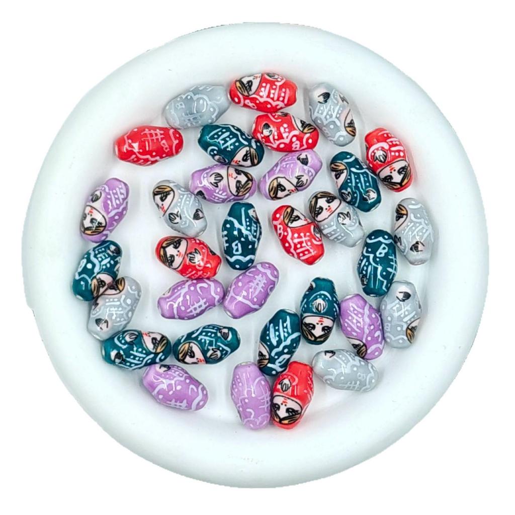 Hand-Painted Matryoshka Dolls Colorful Ceramic Beads DIY Bracelet & Earrings Jewelry Accessories