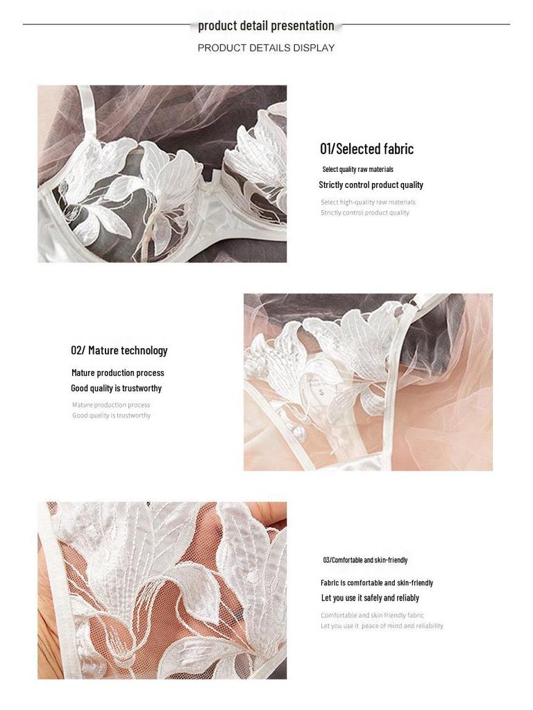 Sweet Lace Embroidered Mesh See-Through Lingerie Set