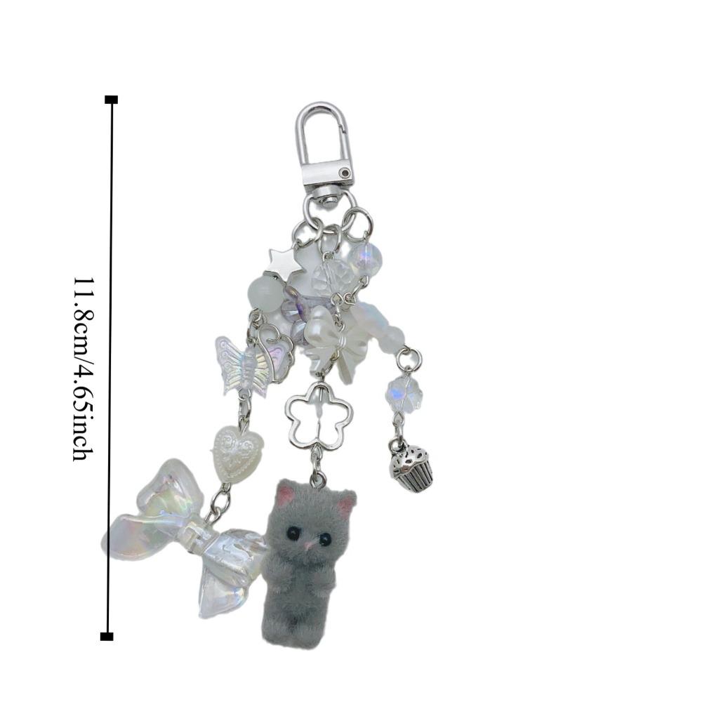 Cartoon Critters Persian Cat Pendant Bead String Car Keyring Soft Flocking Cat Keychain Girl