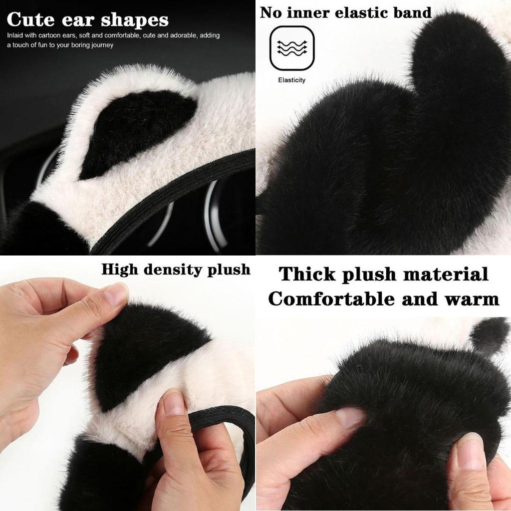 Чехол на руль автомобиля Милые кошачьи ушки Теплый плюшевый Универсальный Нескользящий чехол-накладка Зимний Мягкий Креативная прострочка Автоаксессуары