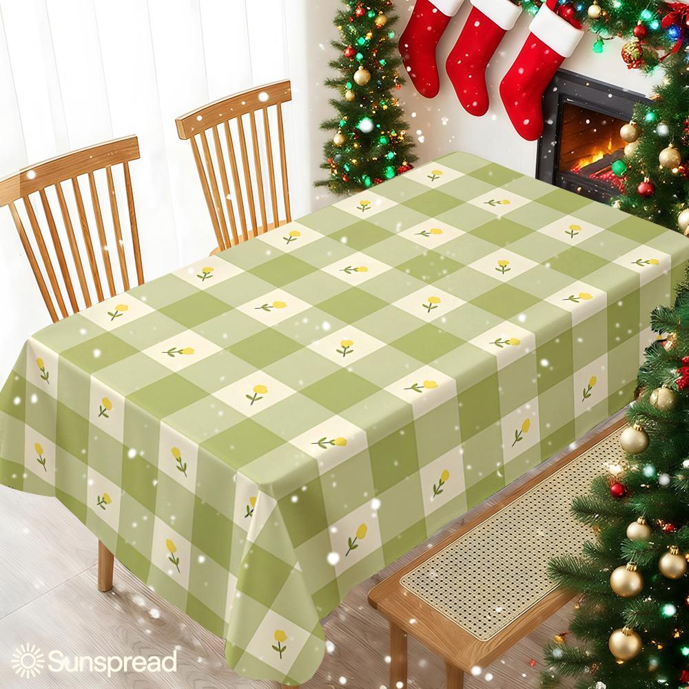 Olive Gingham Lemon Sprout Waterproof table cloth, splash-proof tablecloth, for party, Halloween, Christmas, dining, camping