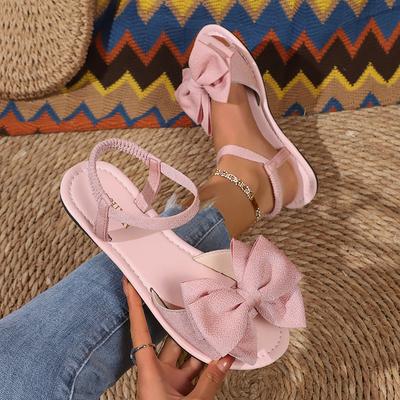 Модные женские сандалии Повседневные универсальные плоские римские сандалии Женские милые сандалии-бантики Дизайнерские плоские сандалии Летняя пляжная мода