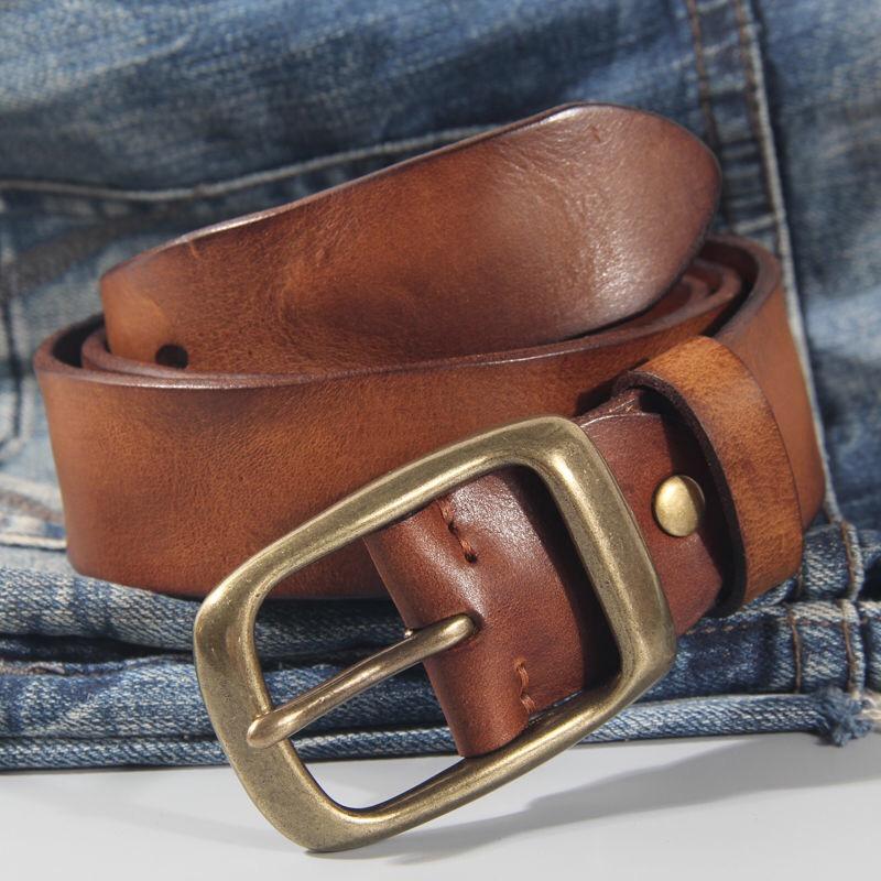 100% Cowhide New Fashion Leather Retro Handmade Copper Buckle Men's Belt Luxury Belt Genuine Leather Belt Jeans Wide Men's Belt