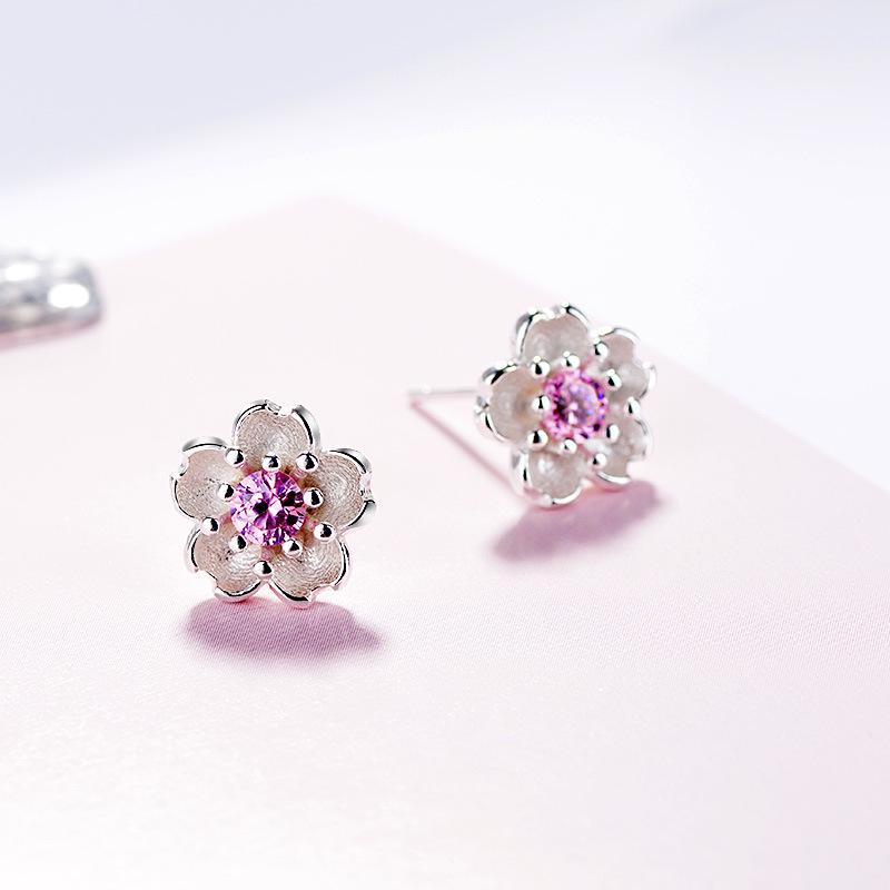 Серьги-гвоздики из стерлингового серебра 925 пробы с цветущей вишней для женщин, свадебный подарок, женские Pendientes Mujer Moda Aretes De Mujer