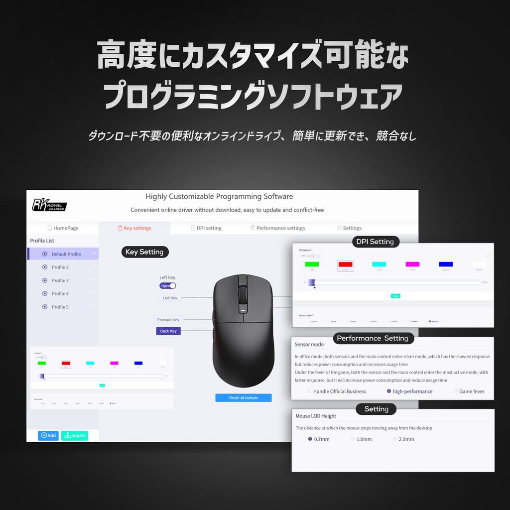 RK ROYAL KLUDGE RK M3 Wireless Gaming Lightweight PAW3950 Optical 42000 8000Hz Polling 5 Customizable Black Mouse, Rechargeable, 47g, Sensor,