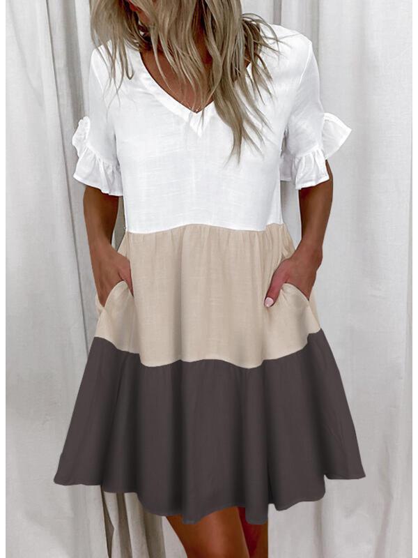 Европейское и американское женское модное короткое платье с принтом, оборками и карманами