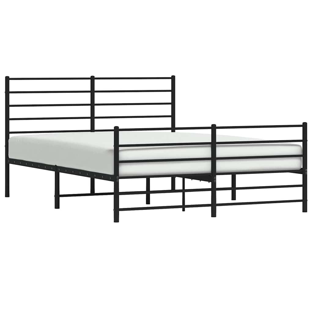 Metal Bed Frame with Headboard and Footboard Black 140x190 cm