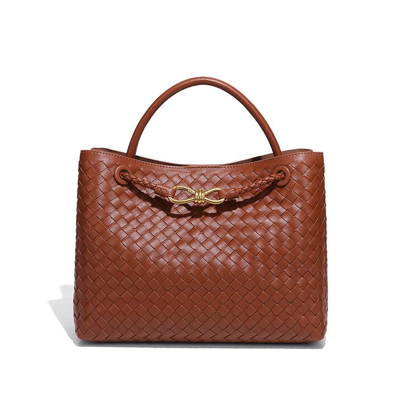 New Gold Buckle Women's Handmade Woven Bag  Versatile Commuting Handbag  Fashionable Casual Shoulder Crossbody Bag