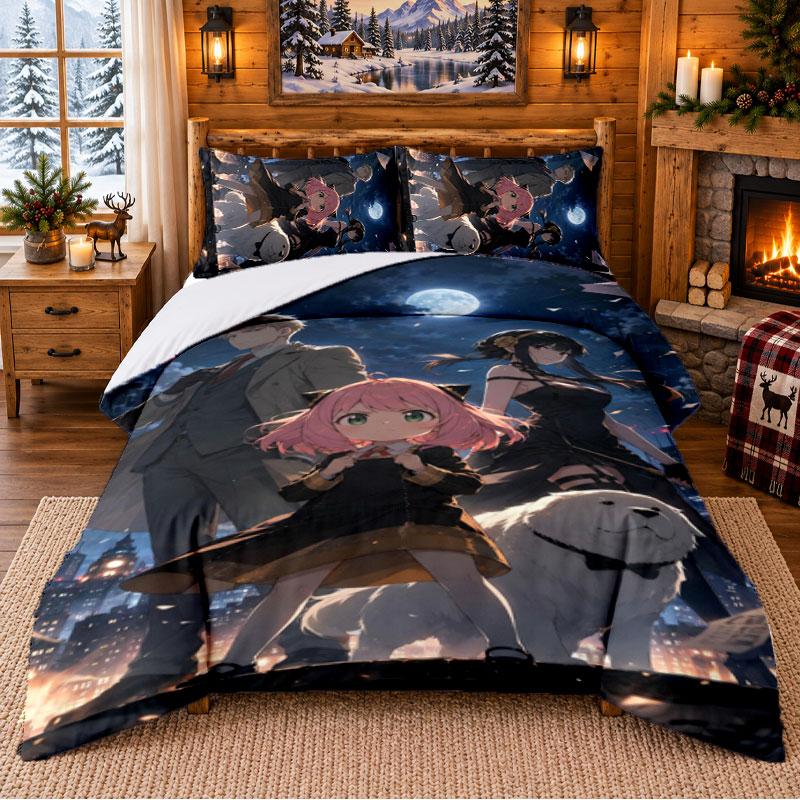 Spy × Family Pattern Bedding 3Pcs Set Bed Sheet And Pillowcases For Indoor Bedroom