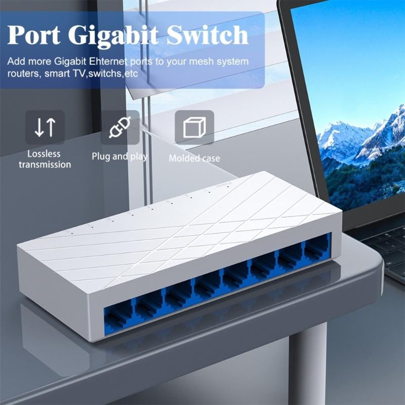 8 Port Ethernet Switcher 10/100/1000Mbps Gigabit Networking Switcher Adapter Internet Splitter Ethernet Intelligent Switcher