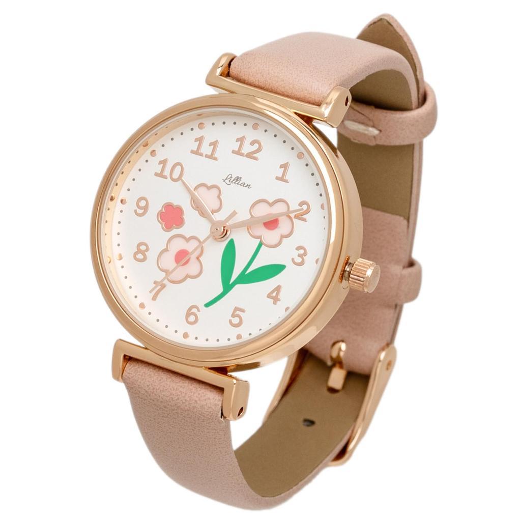 Watch Analog Leather Strap Epo Floral Pattern Pink Lale [Fieldwork] Women's YM117-2