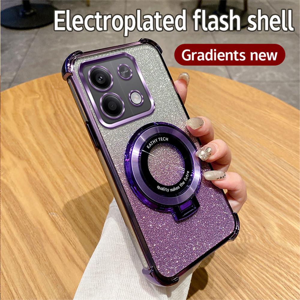 Противоударный чехол для телефона с подставкой для Xiaomi Redmi Note 14 Pro Plus 14C 4G 5G 14T POCO X7 Pro, силиконовая накладка с градиентным блеском