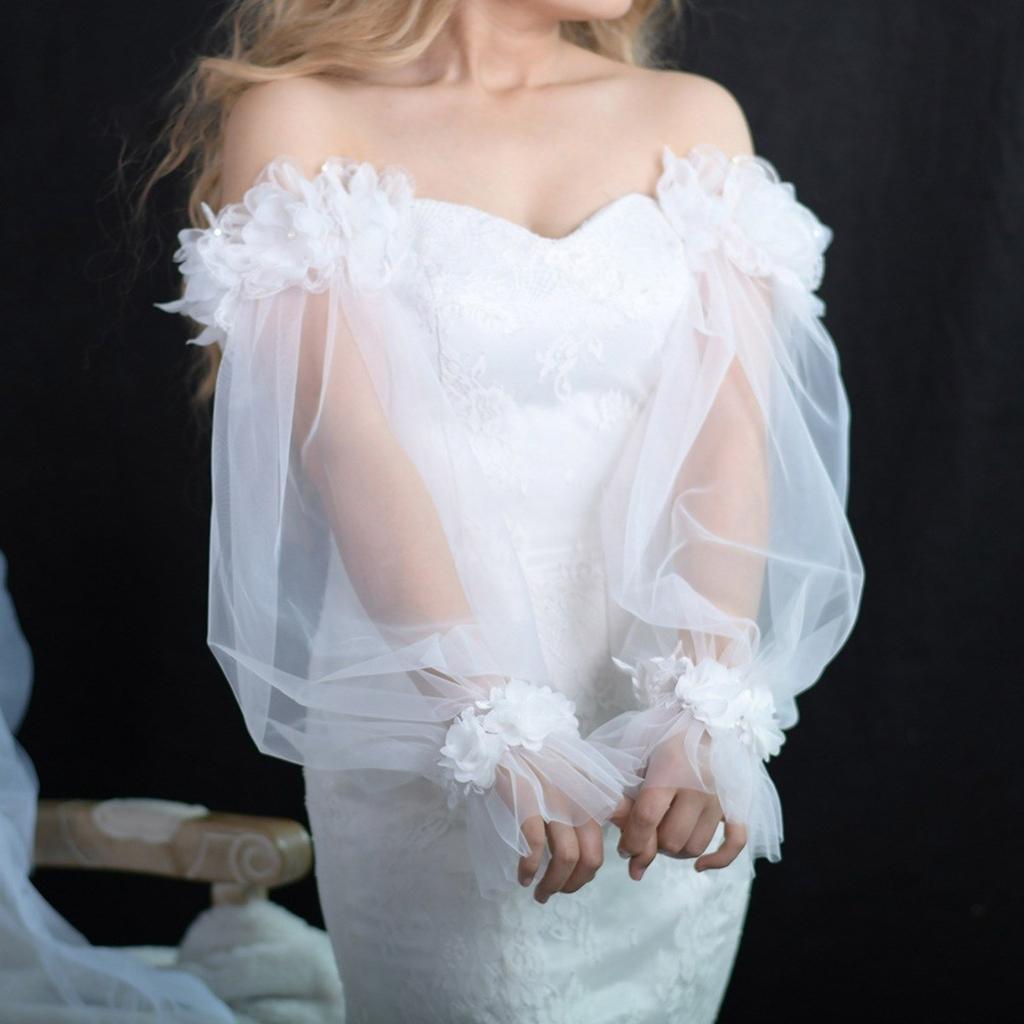 Рукав свадебного платья с цветочным декором Съемный рукав-фонарик для торжественного платья Свадебный рукав для фотосъемки