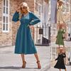 Женская осенняя юбка с v-образным вырезом на талии, однотонное платье средней длины, женское платье, женская юбка трапециевидной формы с низом