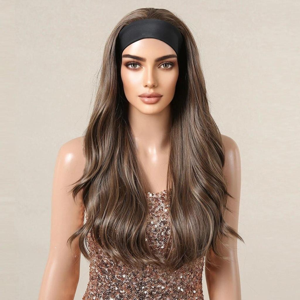 ALAN EATON Длинные каштаново-коричневые вьющиеся повязки на голову, парики для чернокожих женщин, термостойкое волокно, повязка на голову высокого качества для волос, ежедневная вечеринка