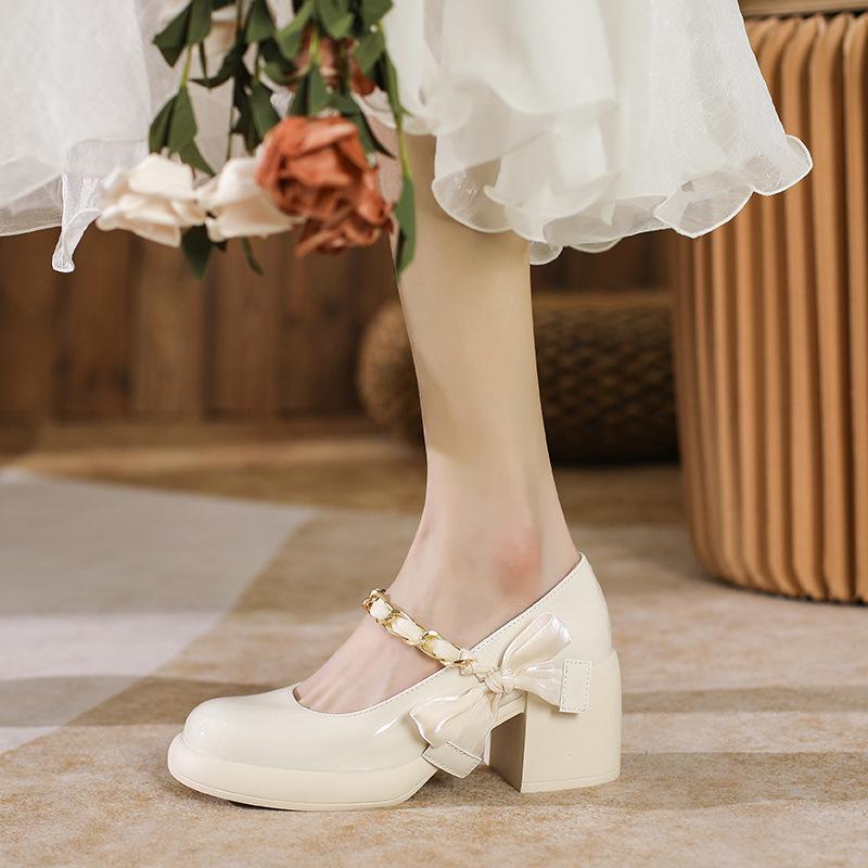 Модные французские туфли Мэри Джейн Little из кожи 2024 года, весна, новые туфли на высоком каблуке, универсальные, нежные, для колледжа, с мелким горлом, женские, одинарные