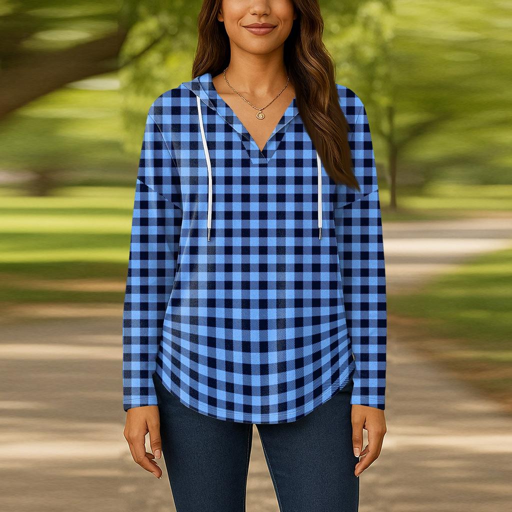 Женские модные толстовки с капюшоном V-образным вырезом с длинным рукавом и цветочным принтом на шнурке, повседневные свободные пуловеры