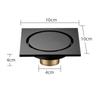 Black Brass 10 X 10 Cm Shower Floor Drain Washroom Bathroom Invisible Drain Cover Square Waste Floor Drain