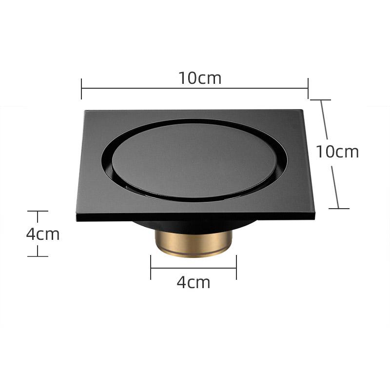 Black Brass 10 X 10 Cm Shower Floor Drain Washroom Bathroom Invisible Drain Cover Square Waste Floor Drain