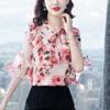 Elegant Fashion Bow Lace Chiffon Floral Blouse Woman Autumn New Office Lady Commute All-match Loose Printed Ruffles Shirts